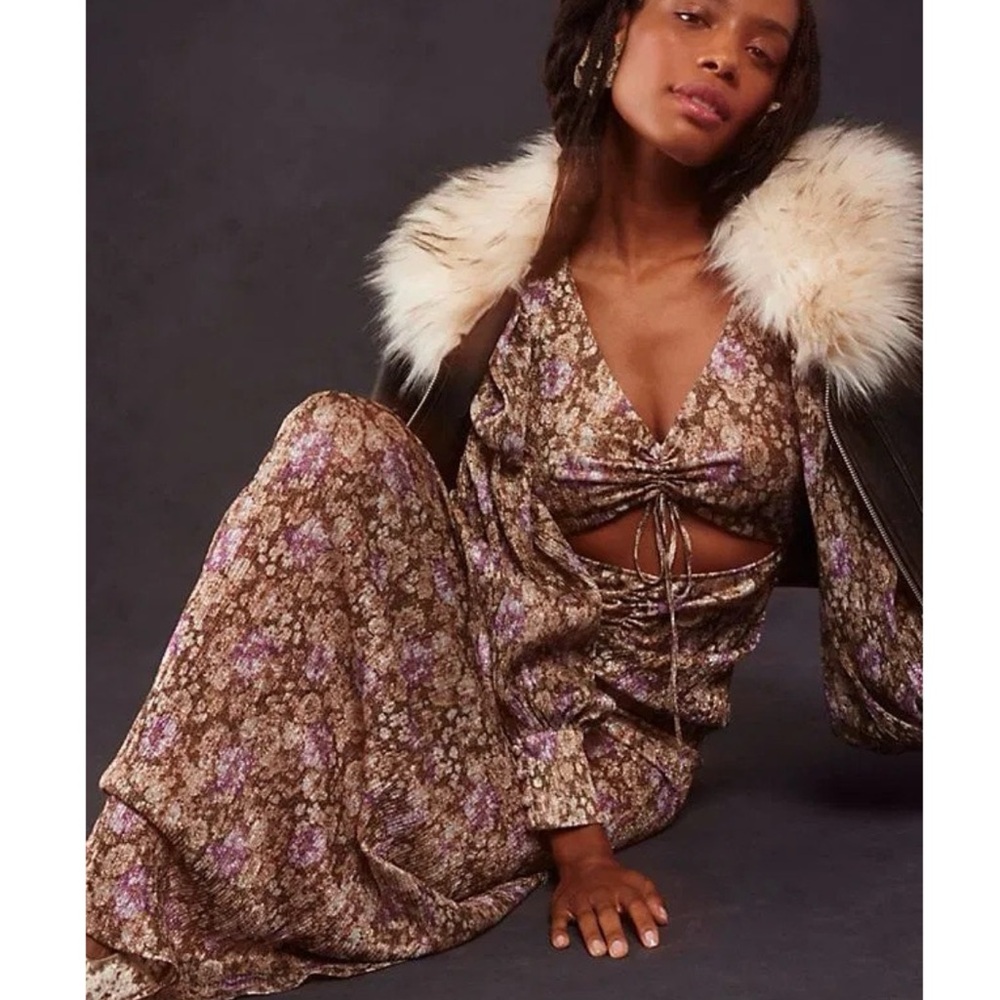 For Love and Lemons Wynne long sleeve maxi dress NWT metallic - Picture 15 of 15